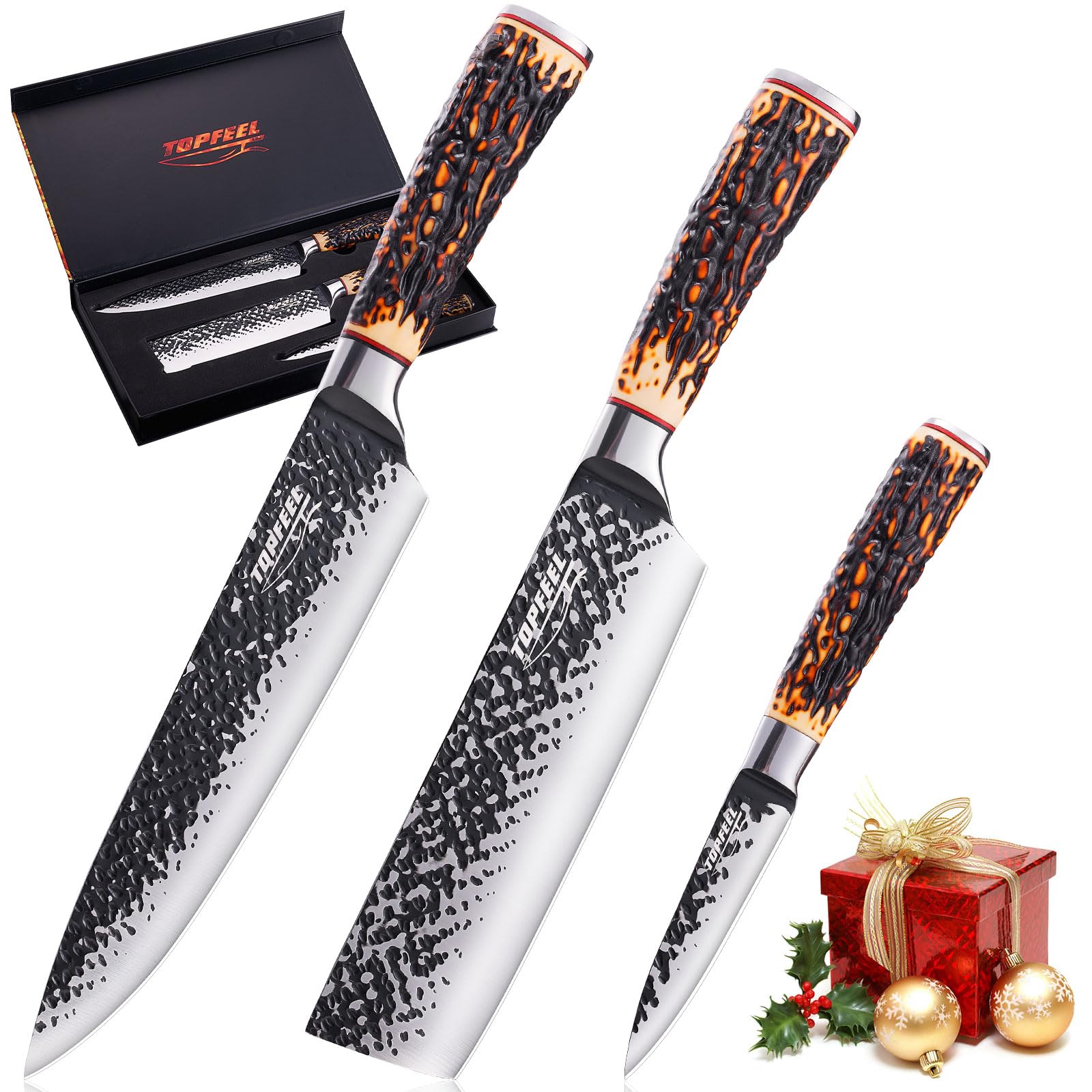 Topfeel Kitchen Knife Set 3 PCS, Hand Forged Japanese Chef Knife Set
