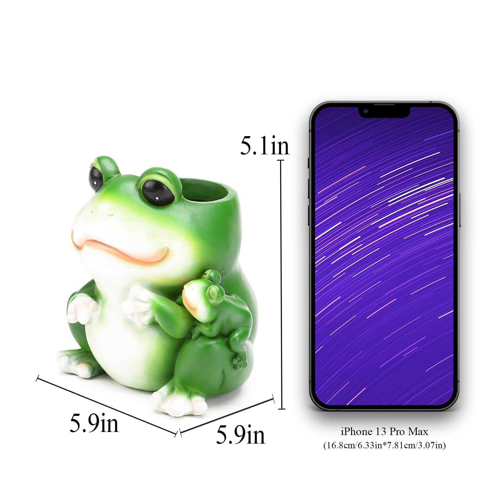 BRABUD Cute Frog Pen Holder Resin White Animal Toothbrush Lipstick Holder for Home Bedroom Study Room Office Desk Decoration 5.1''(H) TQGJBS264