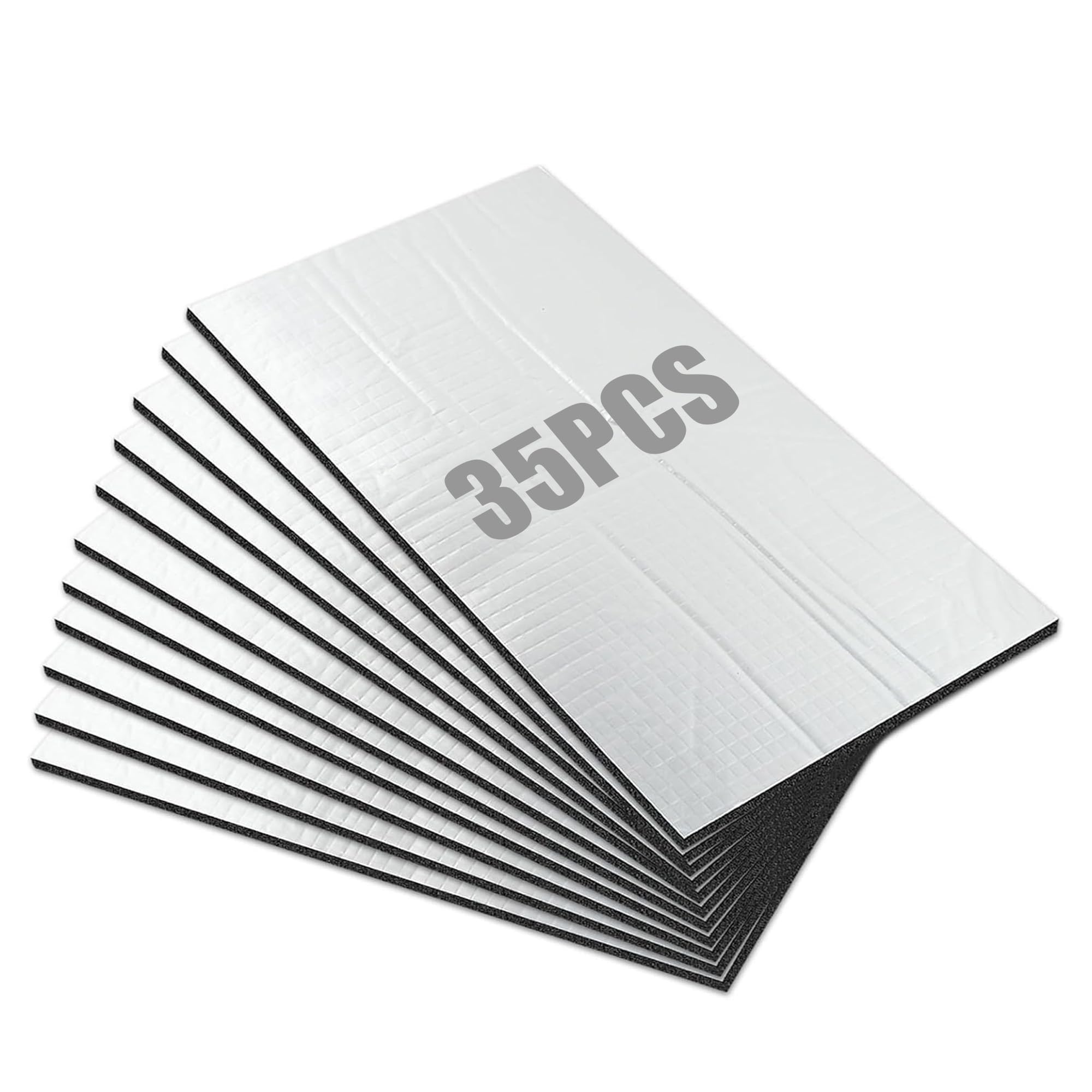 Sound Deadening Self Adhesive Mat: 35Pcs 25x18cm Car Sound Deadening Mat 5mm Thick Aluminium Foil Insulation Sheets for Car Hood Door Trunk Floor and Ceiling