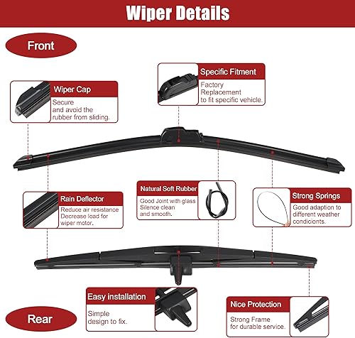 Miniatura 6 de ACROPIX Juego de 3 limpiaparabrisas delantero y trasero de 22 pulgadas, 21 pulgadas, 14 pulgadas, compatible con Honda Pilot 2009-2015 con gancho