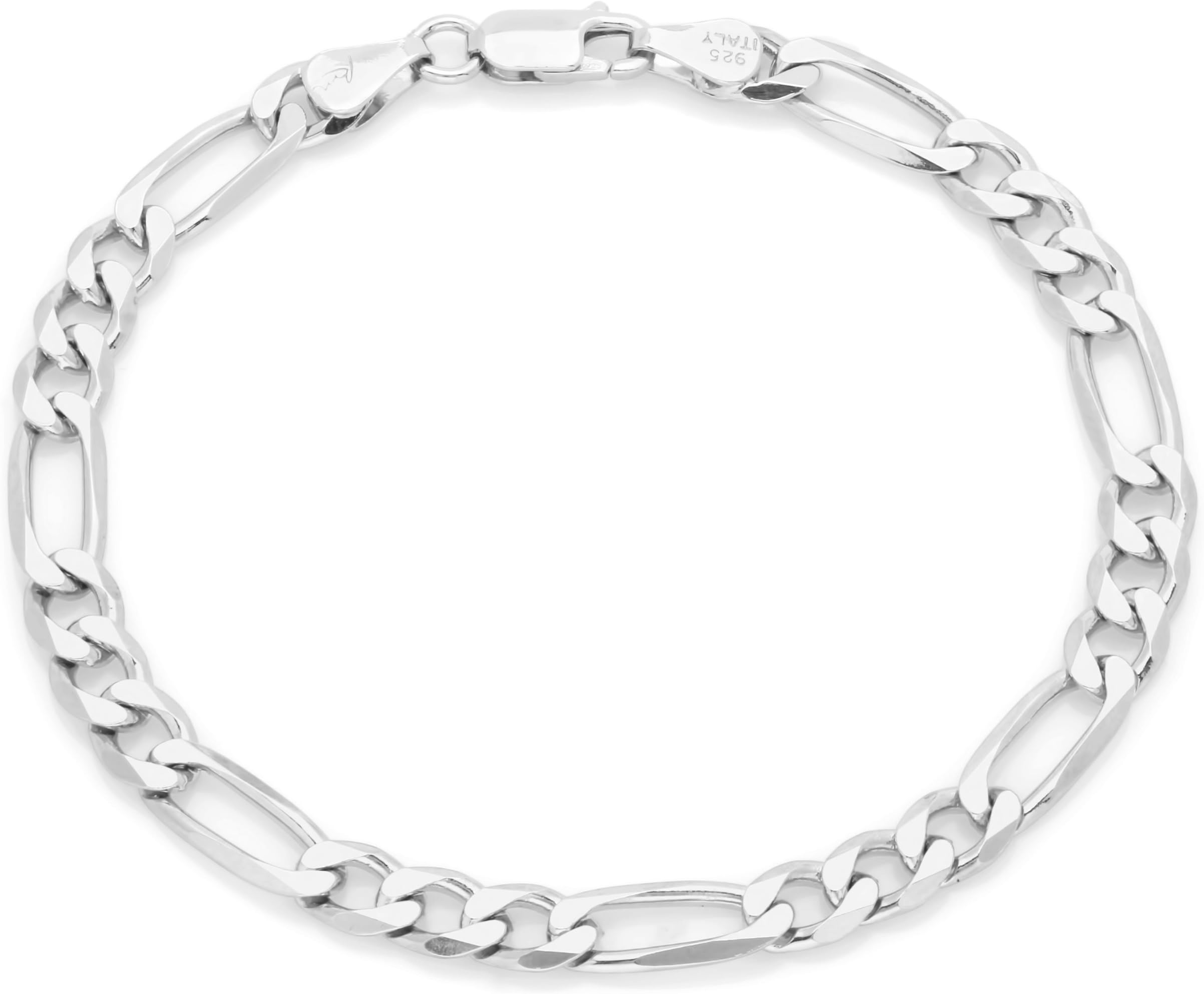 Roberto Martinez Sterling Silver 4.5 mm Diamond-Cut Figaro Bracelet, 7 Inch
