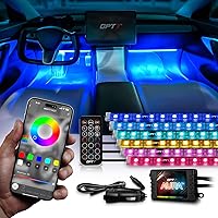 Vista 10 de OPT7 Aura Pro 4 piezas Tiras de luz LED dobles para interior de auto con APP y control remoto, modo multicolor, kit de iluminación de acento de neón