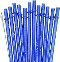Vista 11 de Paquete de 24 pajitas de plástico reutilizables con purpurina, vaso duro de 11 pulgadas de largo con cepillo de limpieza, apto para lavavajillas