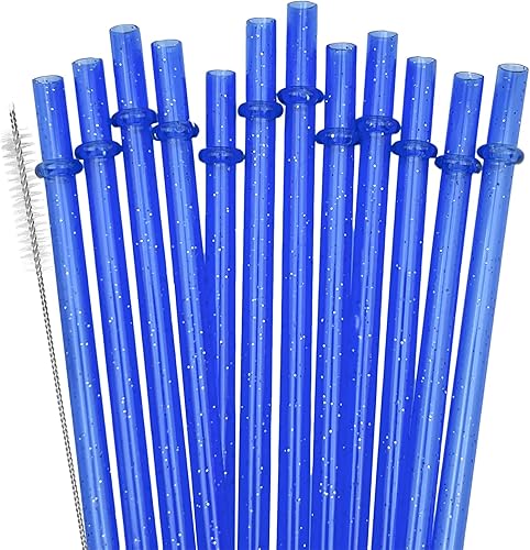 Miniatura 11 de Paquete de 24 pajitas de plástico reutilizables con purpurina, vaso duro de 11 pulgadas de largo con cepillo de limpieza, apto para lavavajillas
