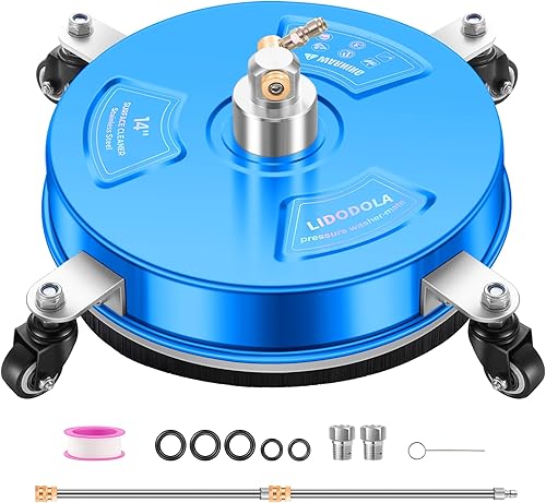 Miniatura 1 de PWS14B - Limpiador de superficies de hidrolavadora de 14 pulgadas con 4 ruedas, limpiador de superficies de acero inoxidable azul recubierto para