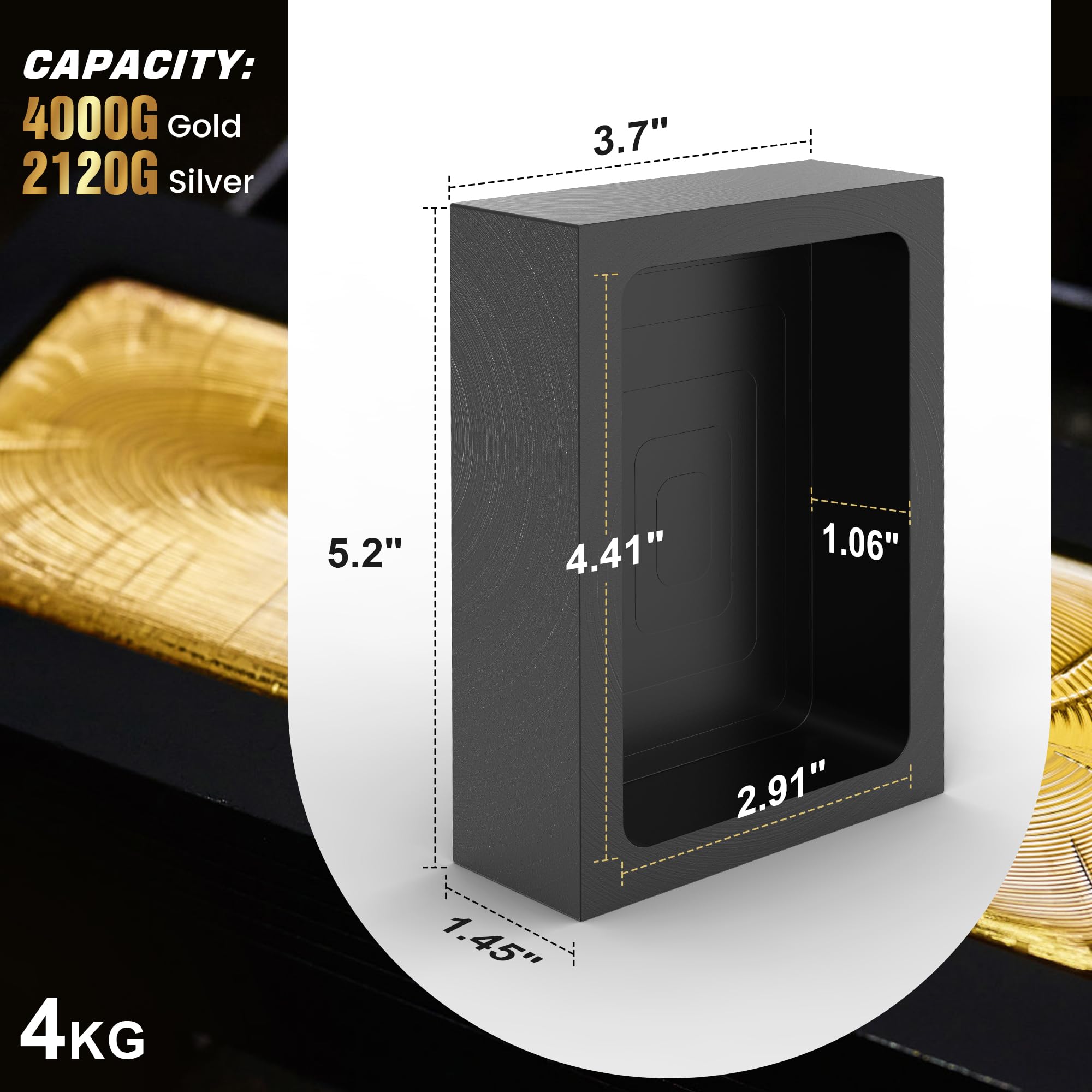 Stampo in grafite premium da 4 kg per fusione di metalli - Materiale ad alta purezza per oro, argento, alluminio, rame e ottone - Resistente al calore fino a 1800℃/3272℉