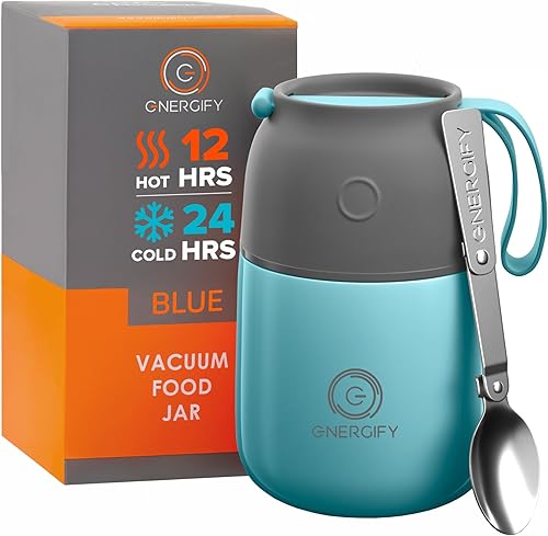 Miniatura 18 de ENERGIFY Tarro de comida aislado al vacío. Tazón grande de 17 onzas con cuchara plegable, taza. Boca ancha para mantener bebidas calientes y frías,