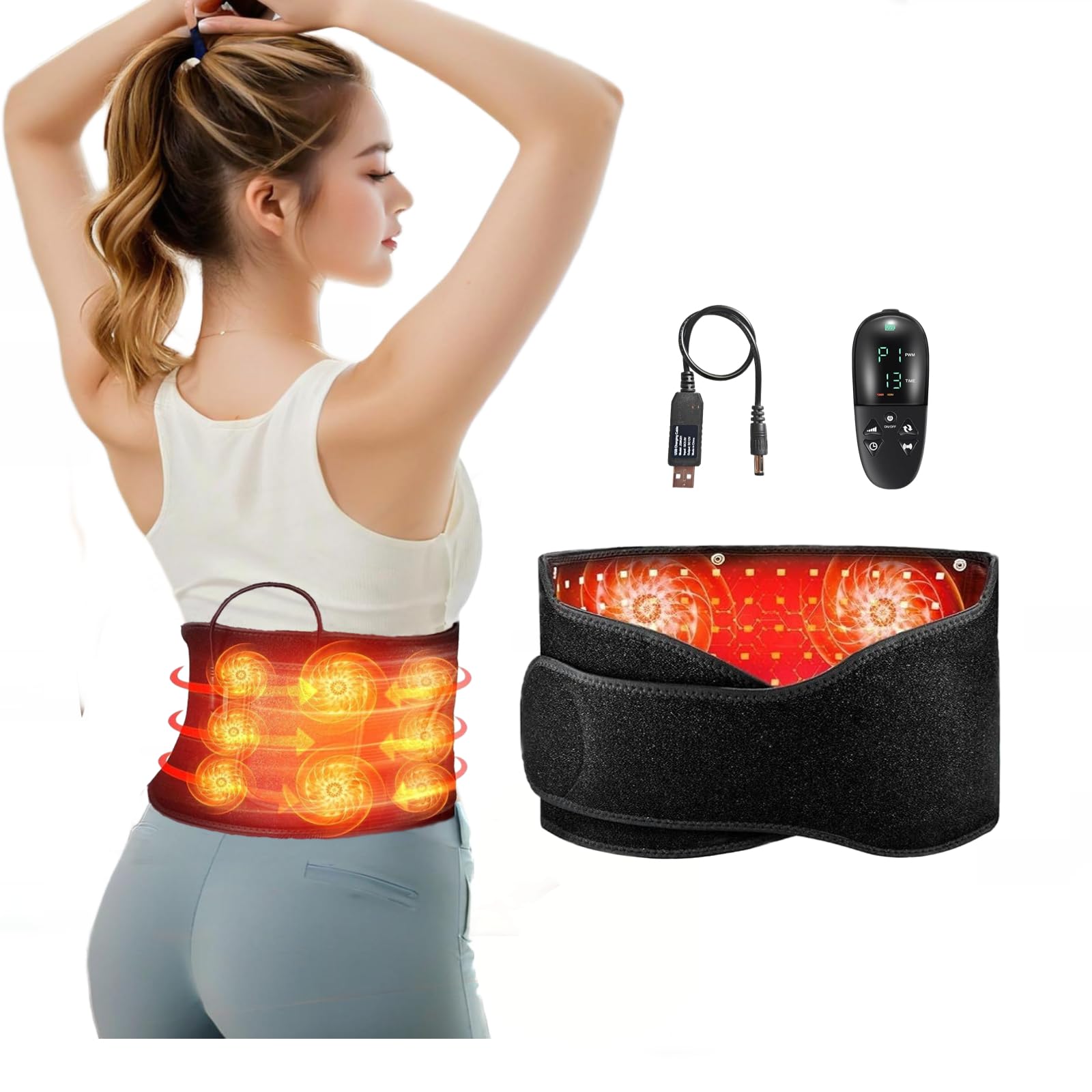 Dispositivo de terapia de luz roja,cinturón masajeador de cintura Luz infrarroja cercana de 660nm/850nm,5 niveles de brillo,temporizador inteligente Alivio del dolor de espalda,abdomen,hombros piernas