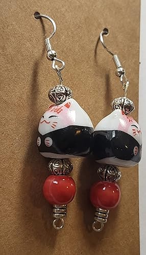 Miniatura 7 de Happy sumo wrestlers cat glass handcrafted drop dangle earrings