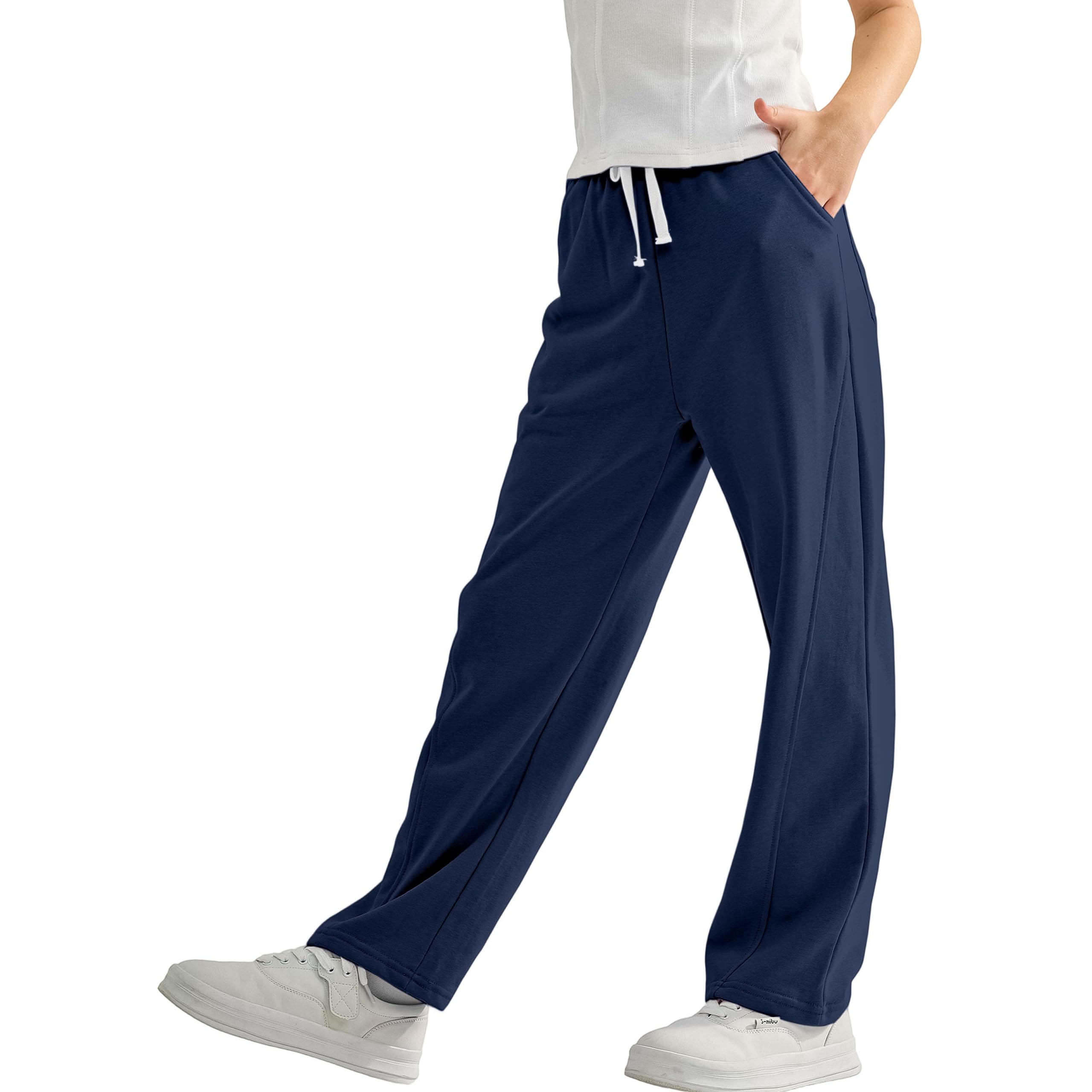 Rolanko Pantalones Deportivos para Niñas con Cintura Elástica Ajuste Holgado, Comodidad Casual para Niños, Marino Blanco, 8-9 Años