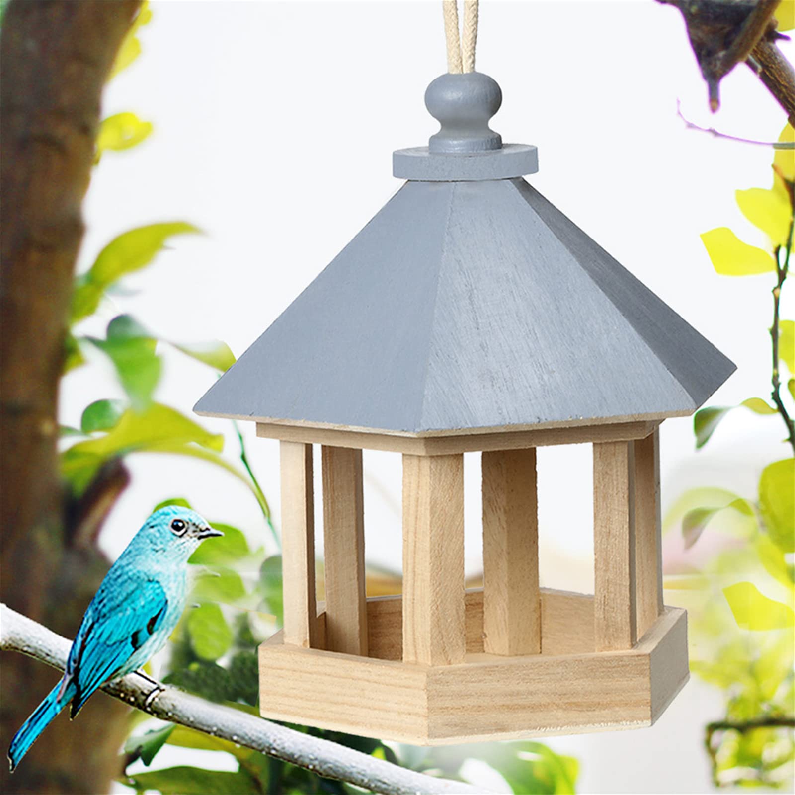 Wildvogelfutterstation aus Holz, Vogelfutterspender für Garten, Fenster, zum Aufhängen, Vogelhaus, Futterbehälter, Gartendekoration