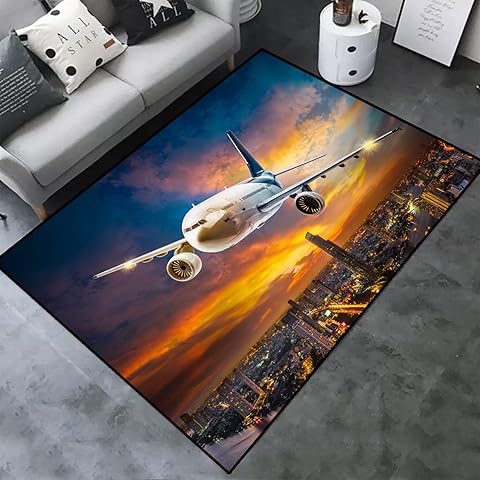 Vintage Airplane Area Rug Airplane Propeller Carpet Military Aircraft Retro American Flag Mat Soft with Non-Slip Backing Home Decor Gamer Room Decor (Aircraft-9, 39.4“x 62.9”x 0.23“)