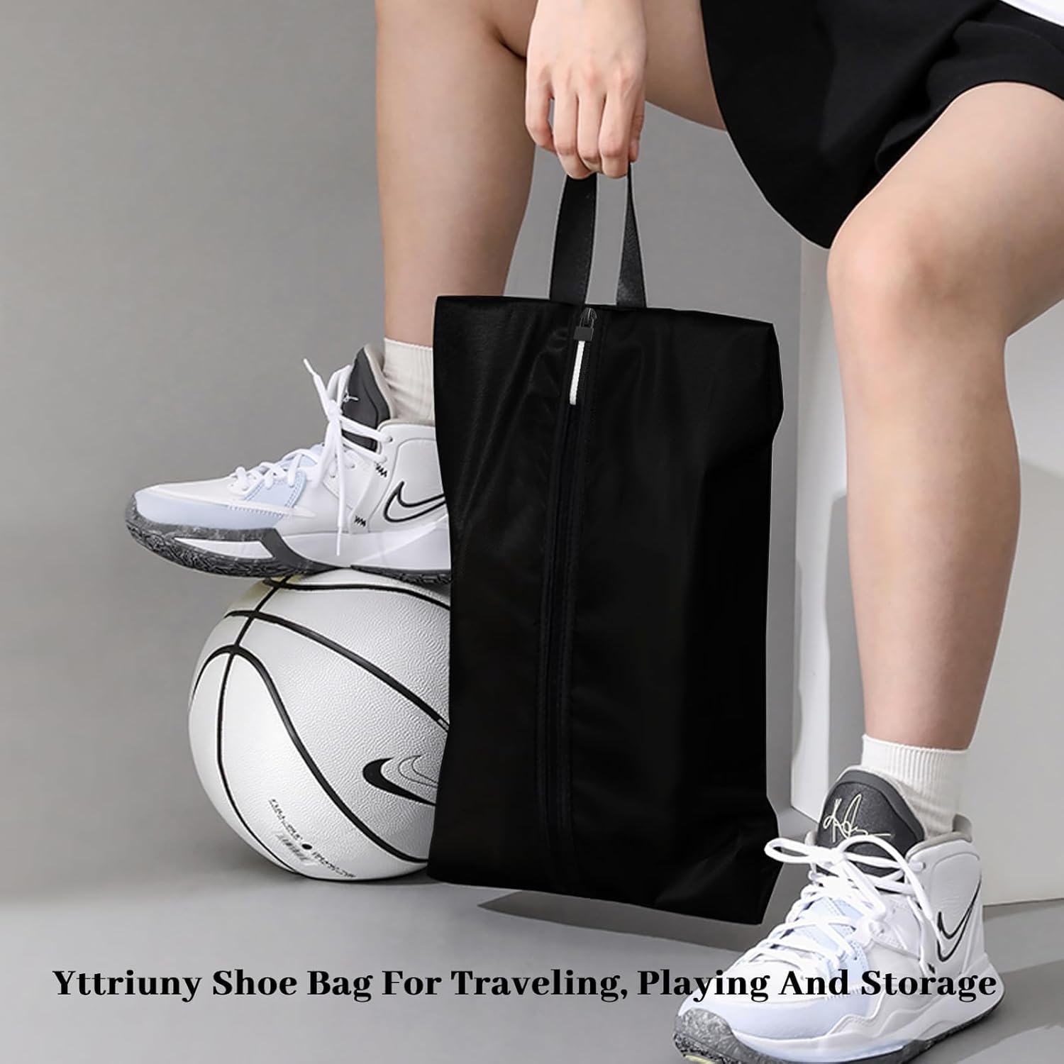 Shoe Bag Odor-Absorbing Water-Resistant, Travel Friendly Golf Shoe Bag with Zipper for Sports Ideal for Gym,Spikes,Golf,Tennis,Baseball(Black, 1-Pack) - Image 2