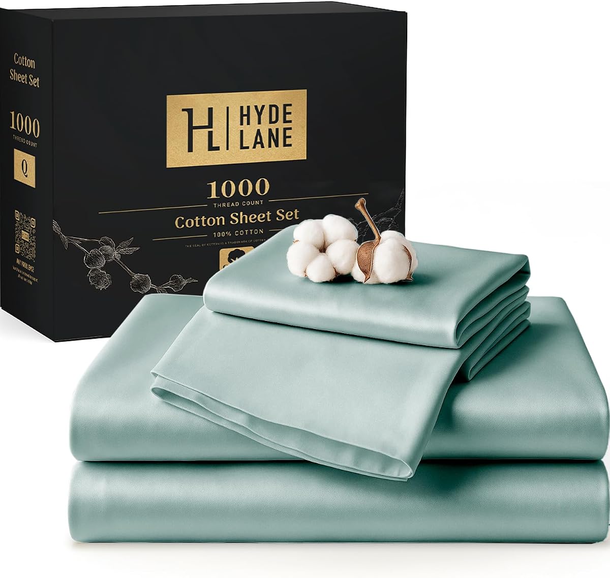 Hyde Lane Luxury 1000 Thread Count 100% Cotton Sheets | Very Soft & Thick - Fits Upto 20" Mattress | Sateen Weave Bed Sheets 18" Deep Pocket- 4 PC Sheet Set (Grey Mist, King)
