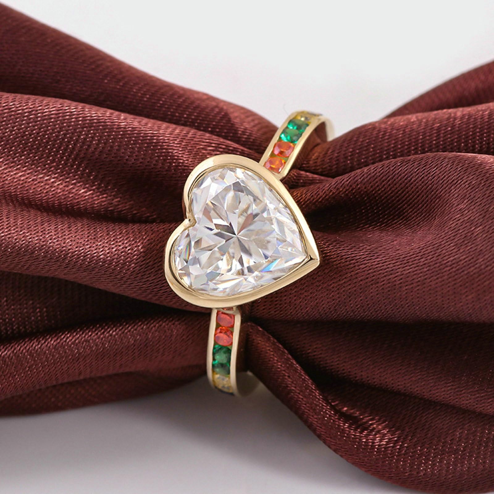 Anillo de compromiso de 18 quilates 1/2/3 quilates con corte de corazón blanco moissanita, anillo de compromiso para parejas de oro simple corazón anillo de compromiso