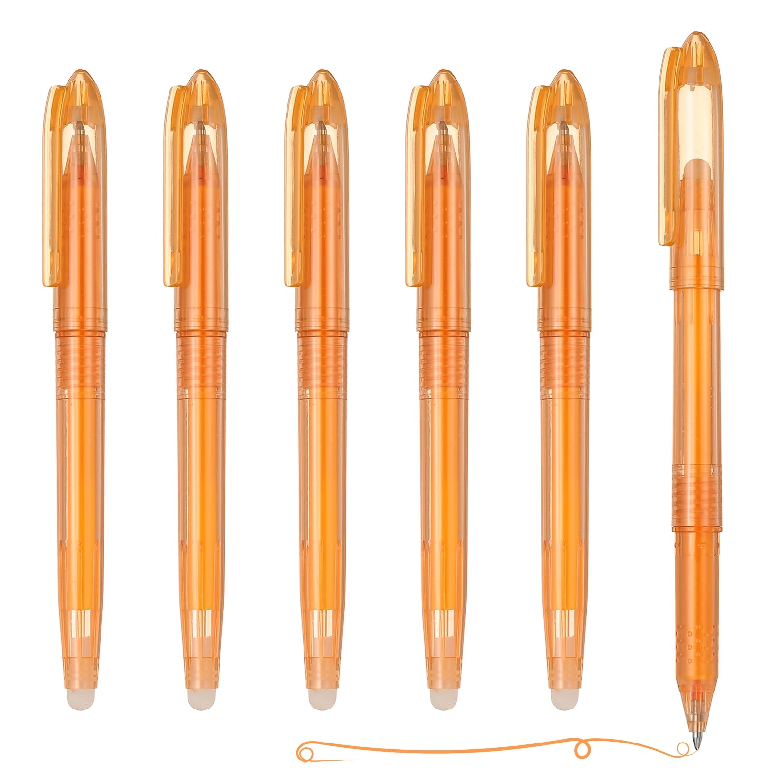 PATIKIL 6Pcs Erasable Gel Pens, 0.5mm Fine Point Heat Erasable Marking Pen with Cap Smooth Writing Fabric Markers for Sewing Drawing Writing Planner, Orange Ink