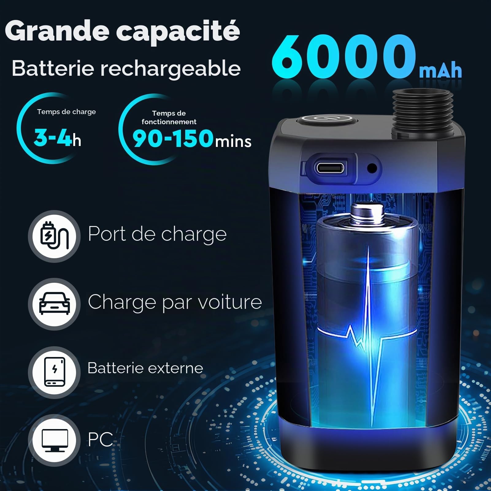 Uplayteck Douche de Camping, Kit Douche Portable 6000mAh Rechargeable avec écran LED Intelligent 3 Modes de Douche IPX7 Etanche Convient pour Extérieure, Camping, Randonnée