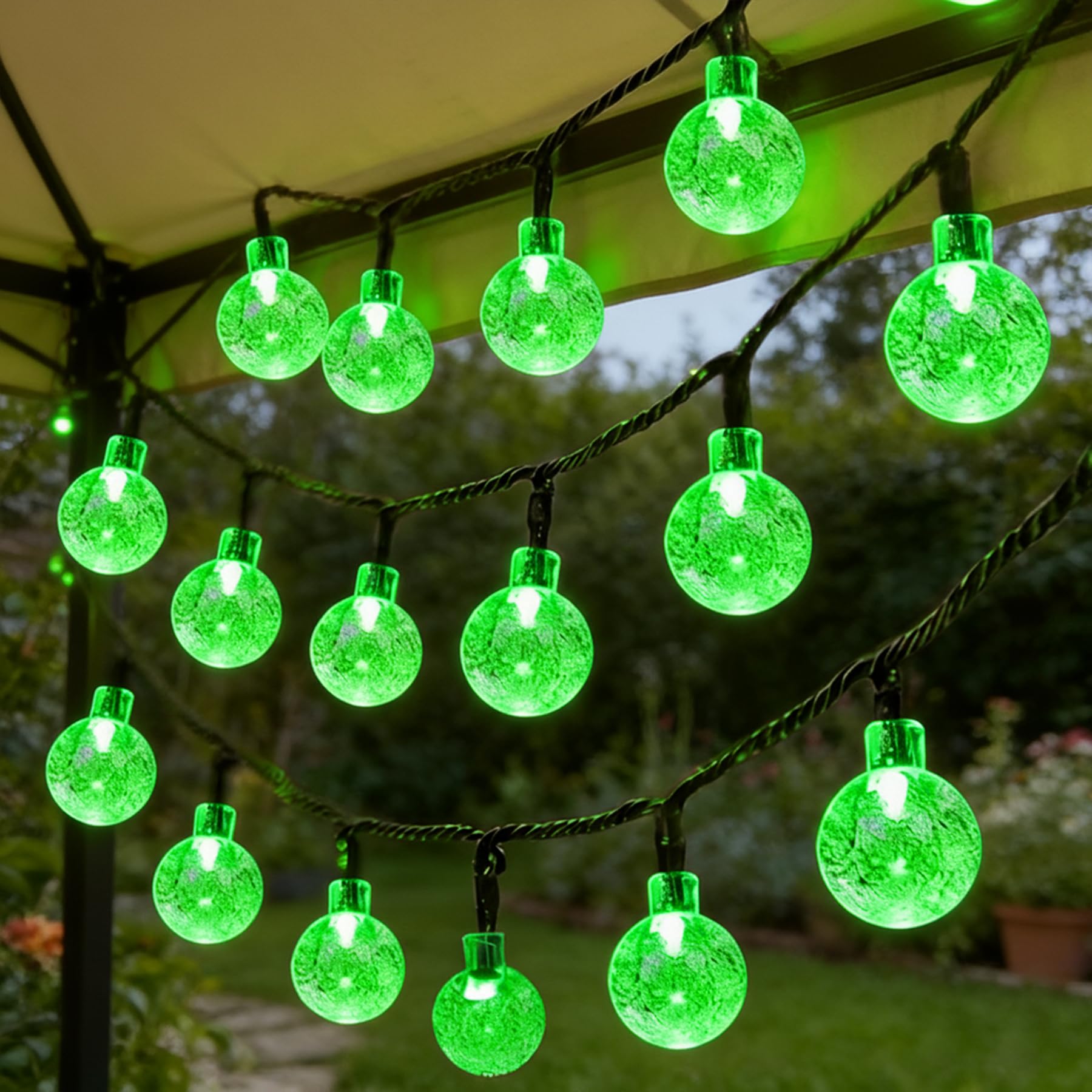Knasin Green 50Led Solar Fairy Lights Garden Outdoor, 8M/26Ft Solar String Lights Waterproof Solar Powered Bubble Lights, 8 Modes With 8-Hour Timer, Suitable For Garden, Party, Yard, Gazebo, Decoration (Green)