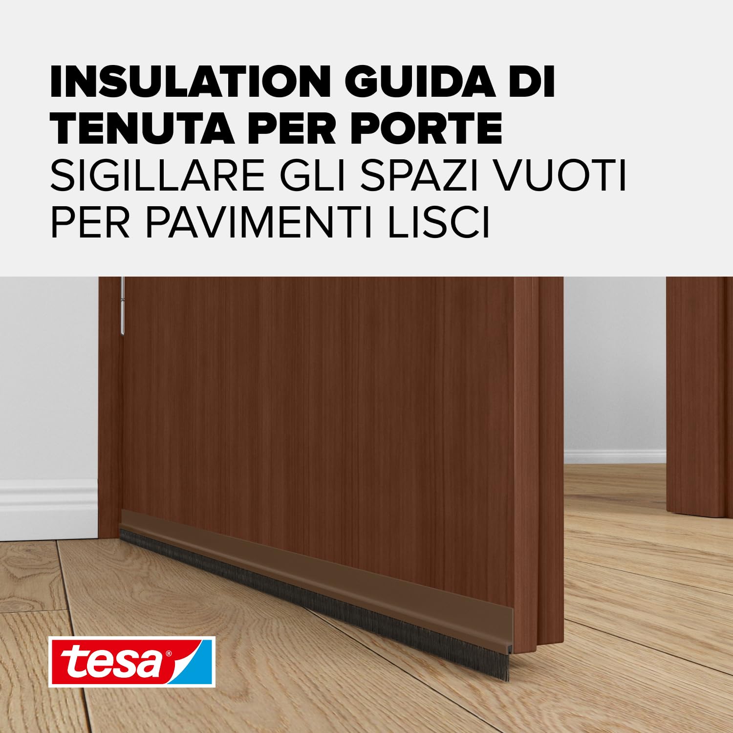 tesamoll Standard Paraspifferi a Spazzola - Guarnizione adesiva per porte - Adatta per isolare stanze con pavimenti lisci - Colore: Marrone - 100 cm x 3,7 cm
