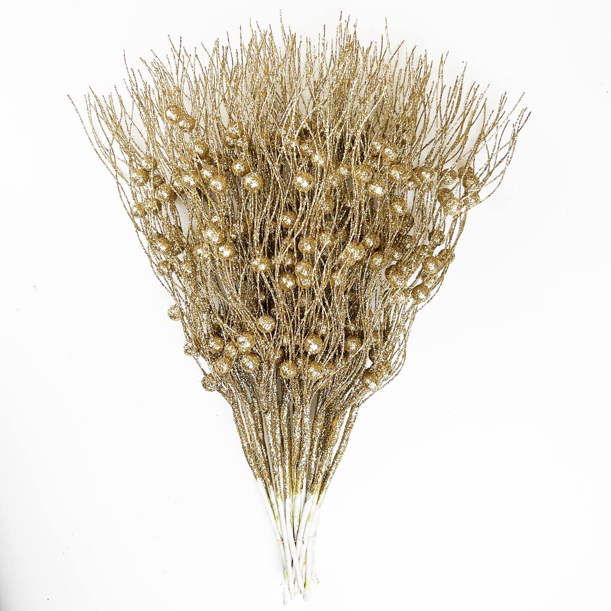24 Pack Christmas Glitter Berry Stem Ornaments,Christmas Tree Filler Decorations,Decorative Bead Sticks, Glittery Twigs,Picks, Branches for Xmas Tree,Small Vase?17 Inches,Champagne?