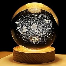 KHANAK Universe Crystal Ball Night Light,3D Glass Ball Night LED Lamp with Woodern Base,Colorful LED Wooden Crystal Ball for Home Decoration Birthday Gift for Teens Boys andGirls