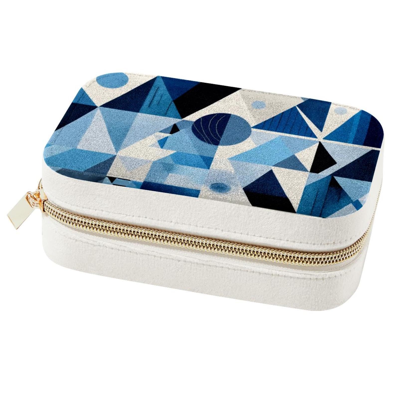 Boîte à bijoux géométrique bleue et spacieuse pour femme