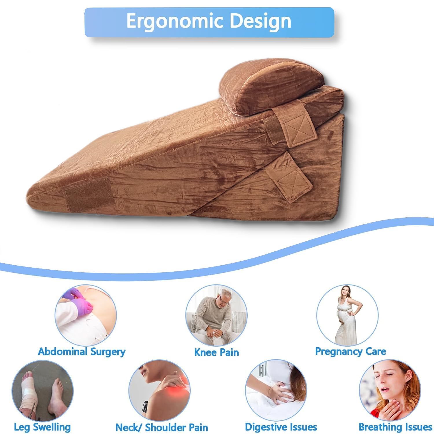 Grin Health Memory Foam Arthopedic Bed Wage Pillo Head with Head Rest Adjustable Veg Cushion, Acid Reflux, Nenticulture, GERD leg support, back support, pregnancy (Brown) Grin Health Memory Foam Arthopedic Bed Wage Pillo Head with Head Rest Adjustable Veg Cushion, Acid Reflux, Nenticulture, GERD leg support, back support, pregnancy (Brown)