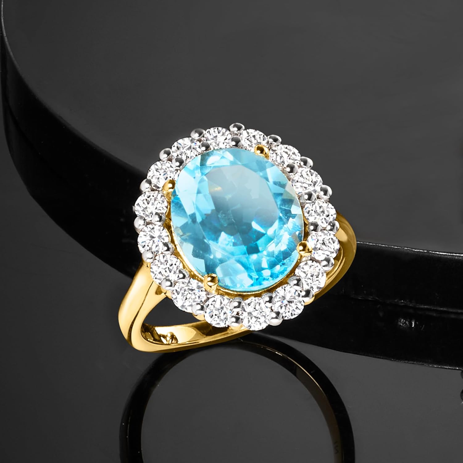 Ross-Simons 5.00 Carat Sky Blue Topaz Ring With 1.00 ct. t.w. Lab-Grown Diamonds in 18kt Gold Over Sterling - Image 4
