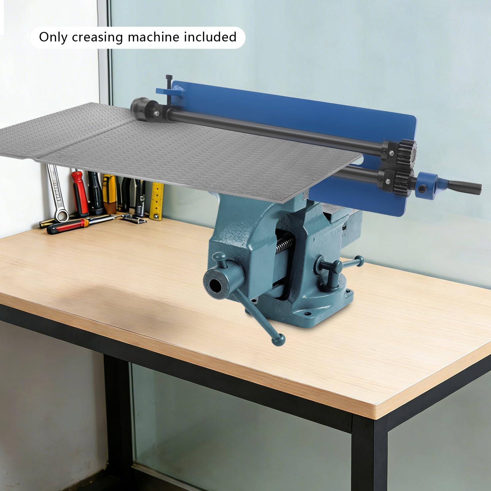 Piegatrice rotonda da 46 cm, in acciaio blu, per piegatura manuale, con 6 set di dadi per officine in lamiera