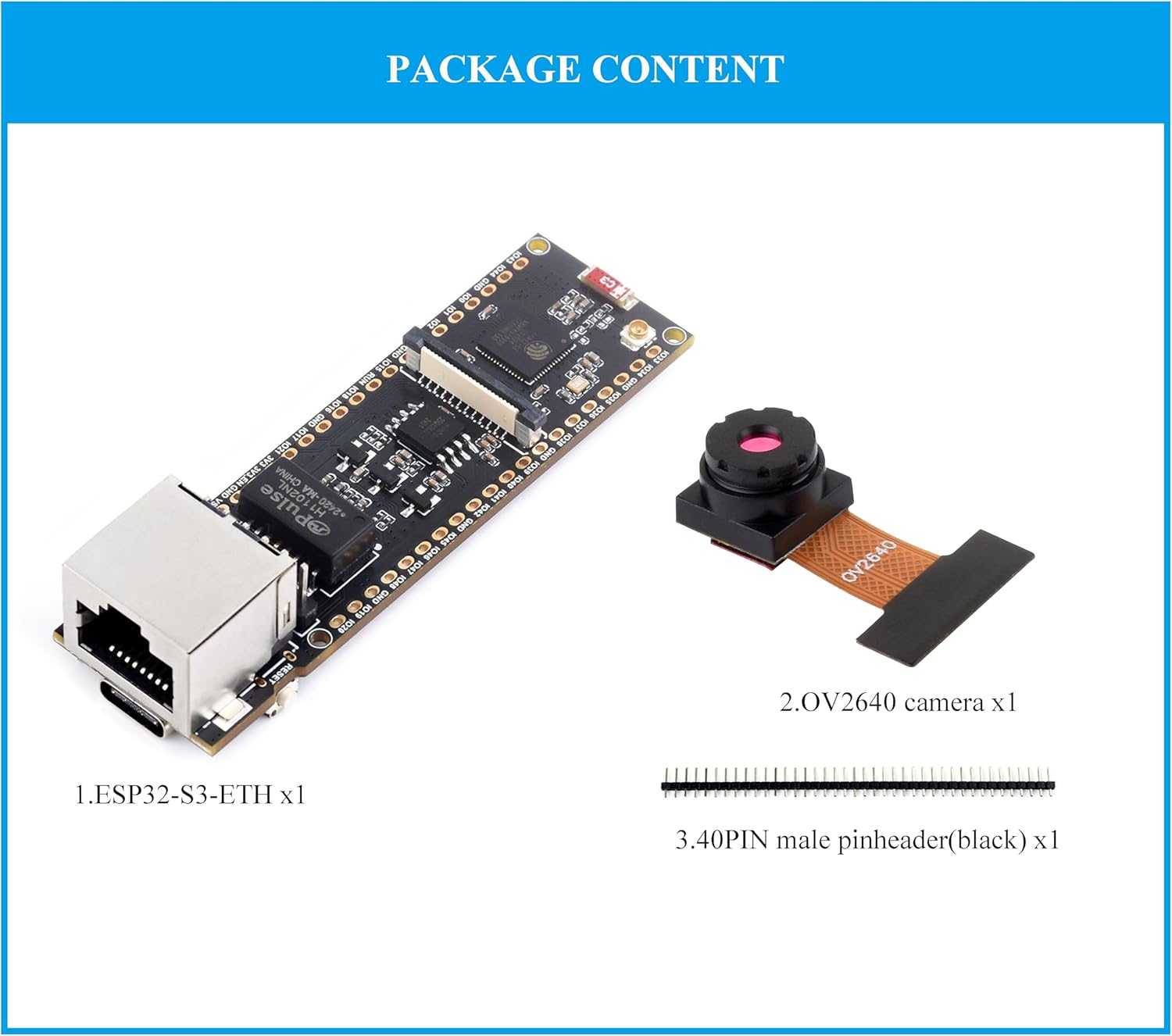 ESP32-S3 Ethernet Development Board, 10/100Mbps RJ45 Ethernet Port, 240MHz Dual Core Processor, Onboard Type-C Port & TF Card Slot, Support Wi-Fi & BLE & ETH Communication, with OV2640 Camera