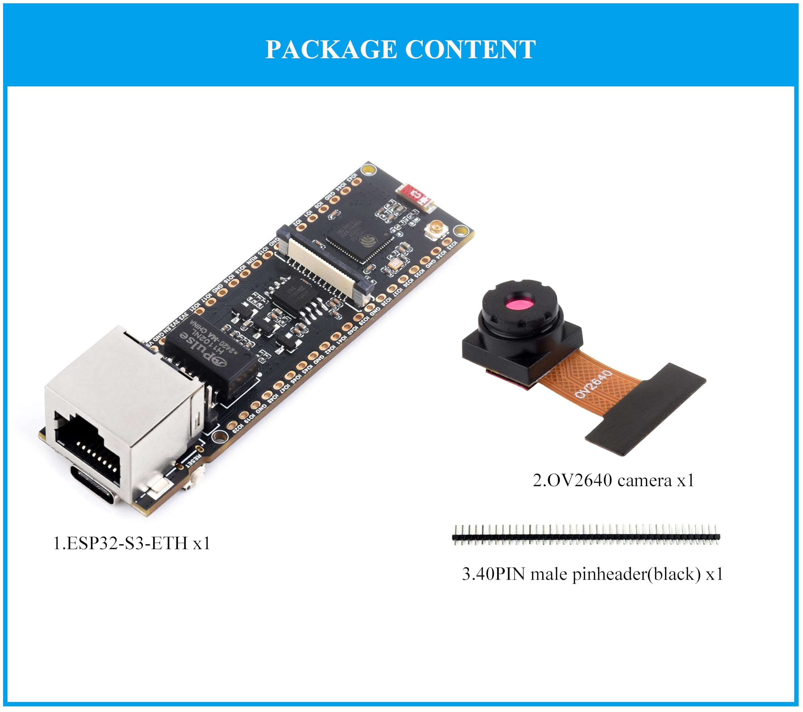 Placa de desarrollo Ethernet ESP32-S3, puerto Ethernet RJ45 de 10/100 Mbps, procesador de doble núcleo de 240 MHz, puerto tipo C integrado y ranura para tarjeta TF, compatible con comunicación