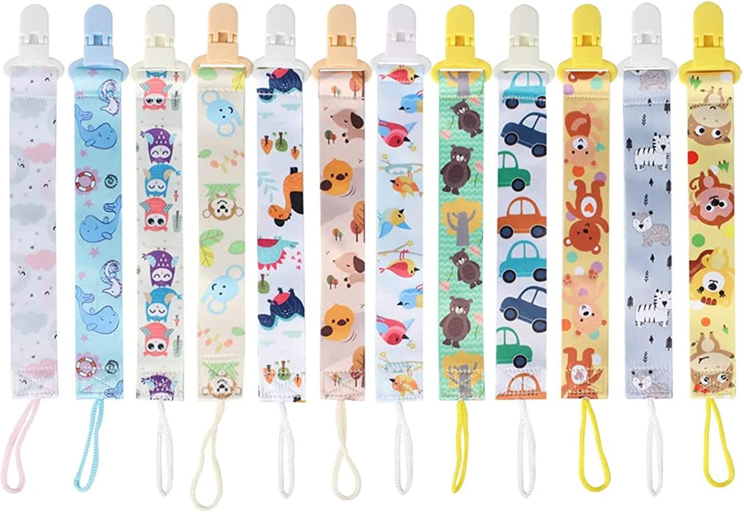 Bubuyun 12pcs Dummy Clips Boys Girls Baby Pacifier Soother Chain Baby Dummy Chain for Cord with