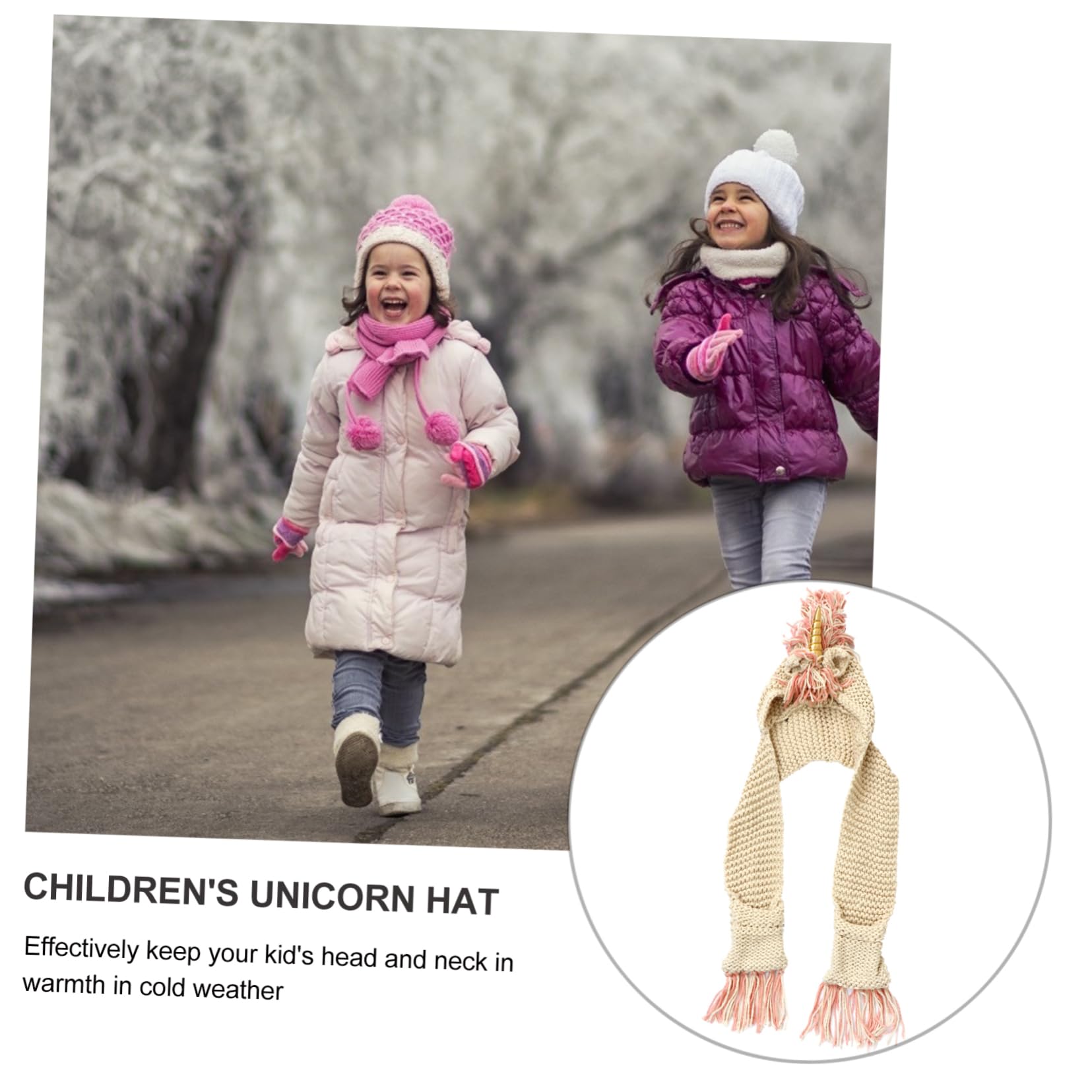 LIFKOME Boys and Girls Hooded Scarf Hat Acrylic Crochet Unicorn Hat Boys Girls Warm Knit Beanie Golden
