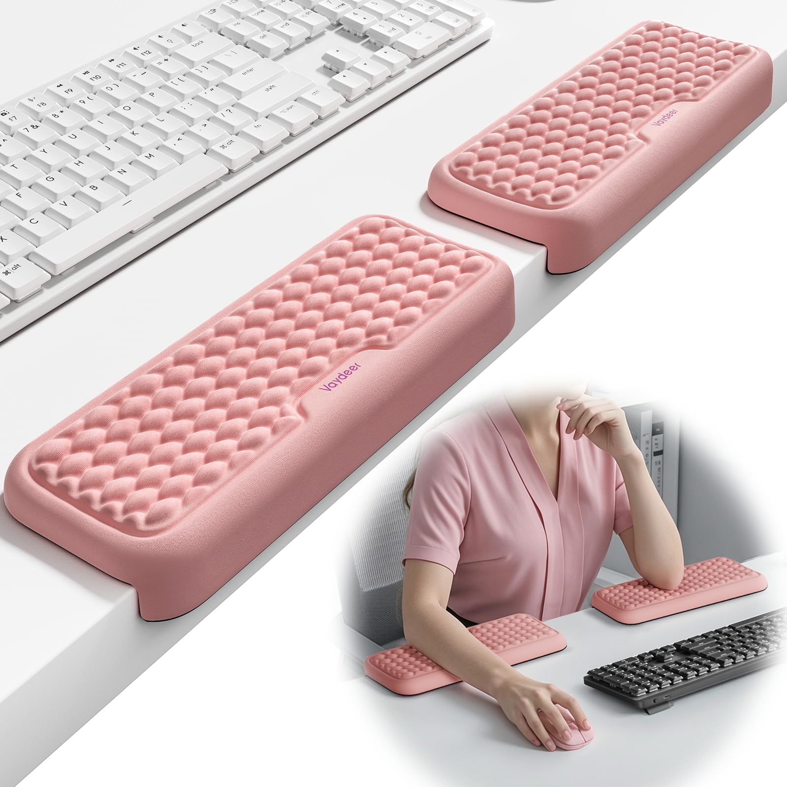 Vaydeer 2Pcs Elbow Pad for Desk, L-Shaped Arm Rest Desk Edge Cushion, Ergonomic Memory Foam Elbow Rest Wrist Support Keyboard Mouse Padding for Palm