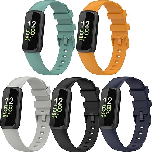 Miniatura 8 de Paquete de 5 bandas de silicona compatibles con Fitbit Inspire 3 para mujeres y hombres correas deportivas de repuesto ajustables para Fitbit