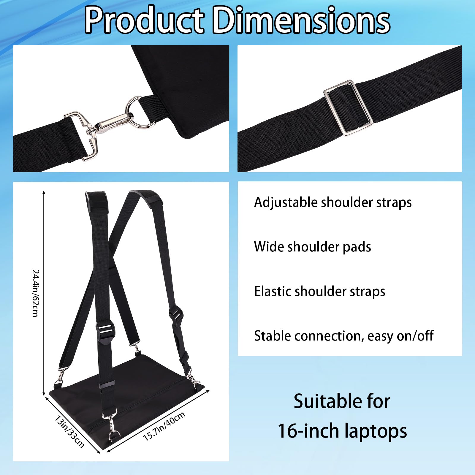 Imbracatura Portatile per Laptop da Passeggio, Supporto Regolabile Indossabile Laptop con Cinghie Ergonomiche Tablet da 40,6 cm E-Reader per Lavori All'Aperto