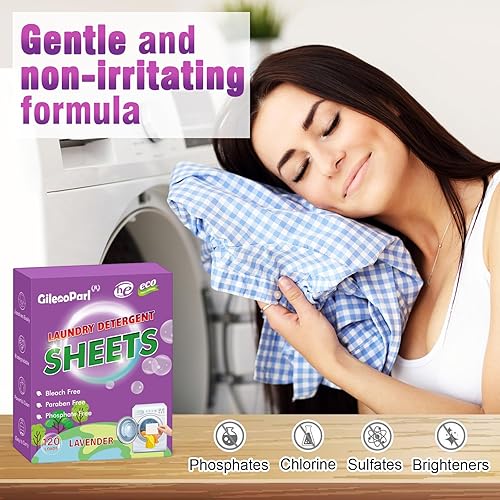Miniatura 7 de Gileooparl Hojas de detergente para ropa  120 cargas  Sin líquido  Fórmula a base de plantas  Respetuosas con el medio ambiente y sin jarra de