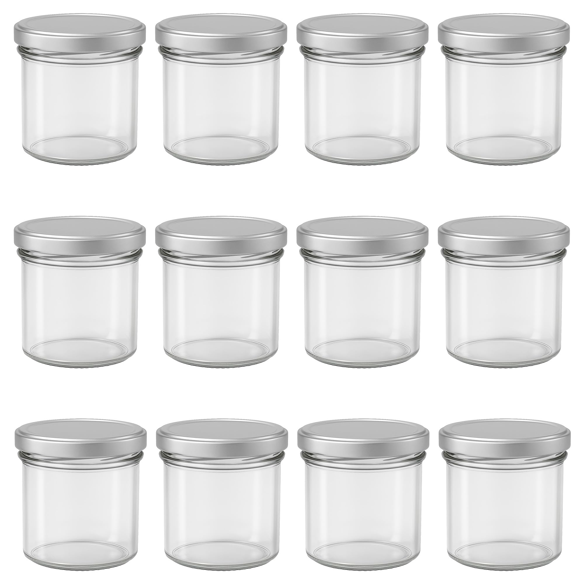 12 tarros de cristal con tapa de rosca – 125 ml de cristal/metal 6,6 x 6 cm (diámetro x altura), tapa de plata 66 – tarros de mermelada fabricados en Alemania (12)