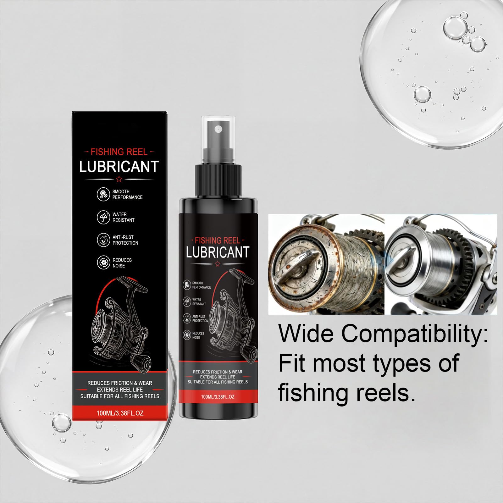 Lubrificante per mulinello da pesca, spray detergente per mulinelli, protezione di lunga durata, prestazioni lisce, resistente all'acqua, antiruggine, riduce il rumore, prolunga la durata