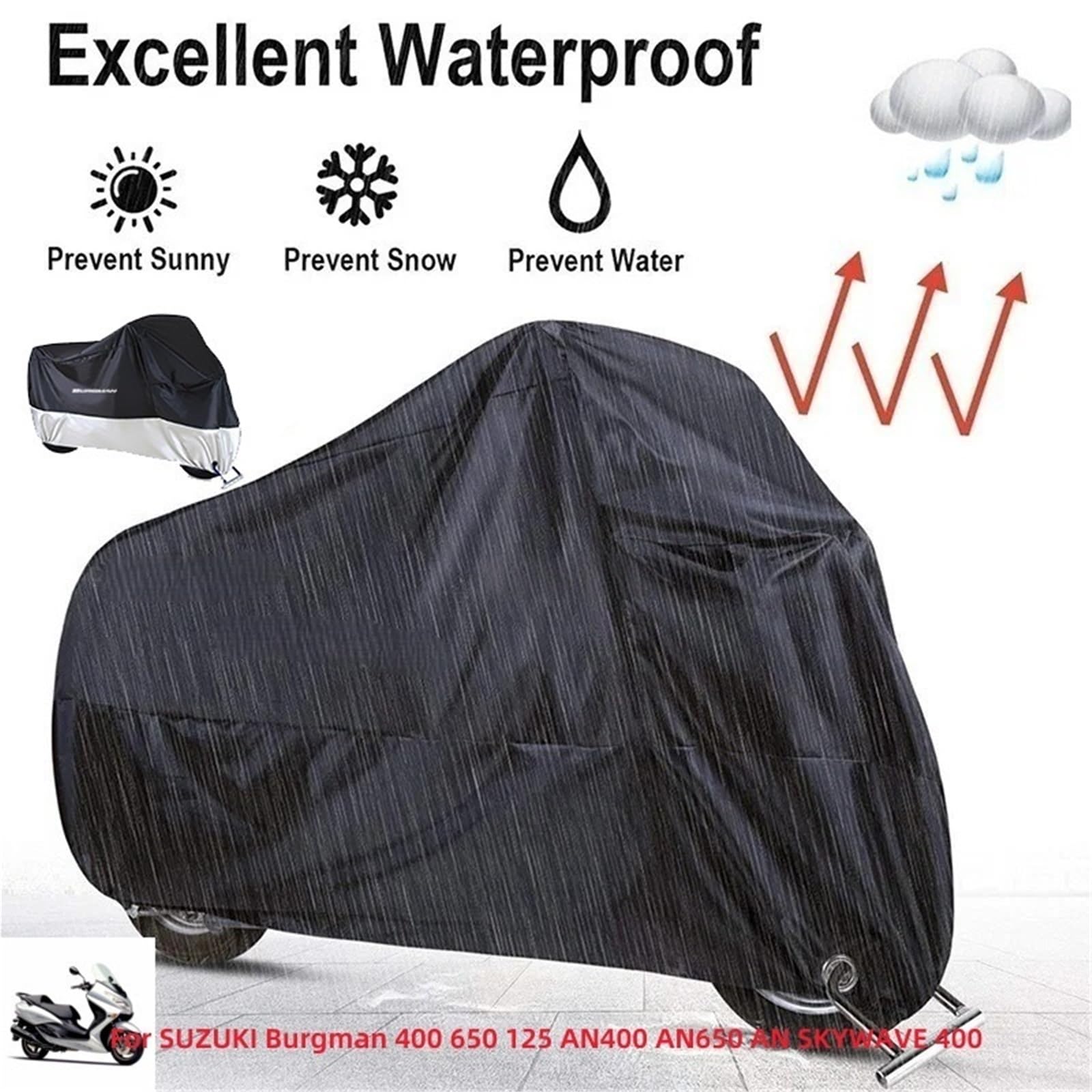 For SUZUKI Burgman 400 650 125 AN400 AN650 AN SKYWAVE 400 Motorcycle Cover Outdoor Uv Protector Dust-proof Rain Covers(Black,M for 160cm)