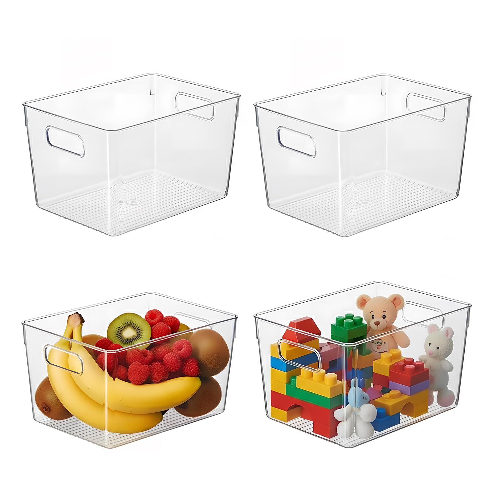 HPYLIFΒ·H Clear Fridge Organiser Storage Bins with Handles, 4 Pack M Size 26x15.5x13CM