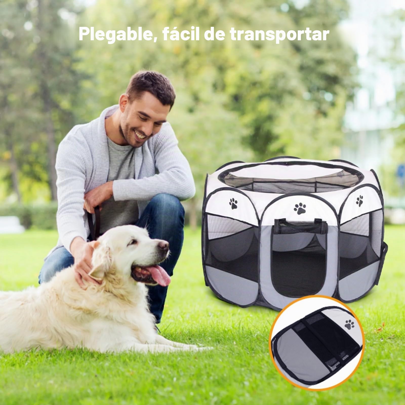 Parque para Perros 74x74x43cm, Jaula para Gatos Plegable, Jaula para Perros Portátil, Corralito para Gatos, Conejos, Animales Pequeños, Interior y Exterior (Gris)