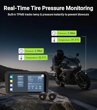 U6 Motorcycle GPS Navigator with Dash Cam, 6 Inch IPS Touchscreen, Supports Android Auto, Dual 1080P Front & Rear Cameras, GPS with Offline Maps, TPMS Supported