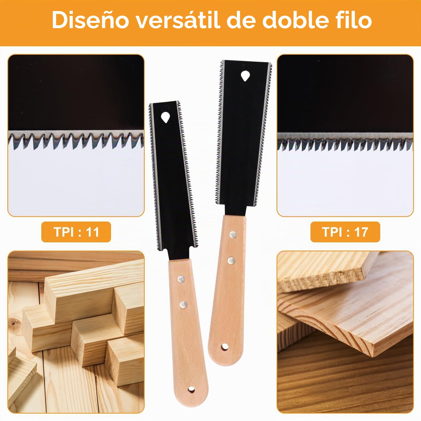 4 Piezas Sierra Japonesa para Madera Sierra de Mano Mini Sierra de Doble Filo Sierras de Dientes Finos con Mango de Madera para Cortar Maderas, Bricolaje Hecho a Mano (Negro)