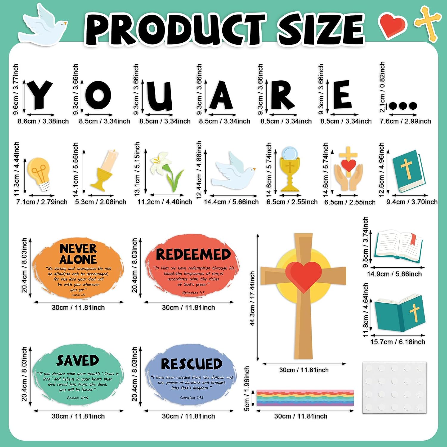 Christian Jesus Bulletin Board Decoration Set Religious Cross Bible Paper Cutouts You are Positive Inspirational Motivational Borders Sunday School Spring Summer VBS Classroom Prayer Board Supplies
