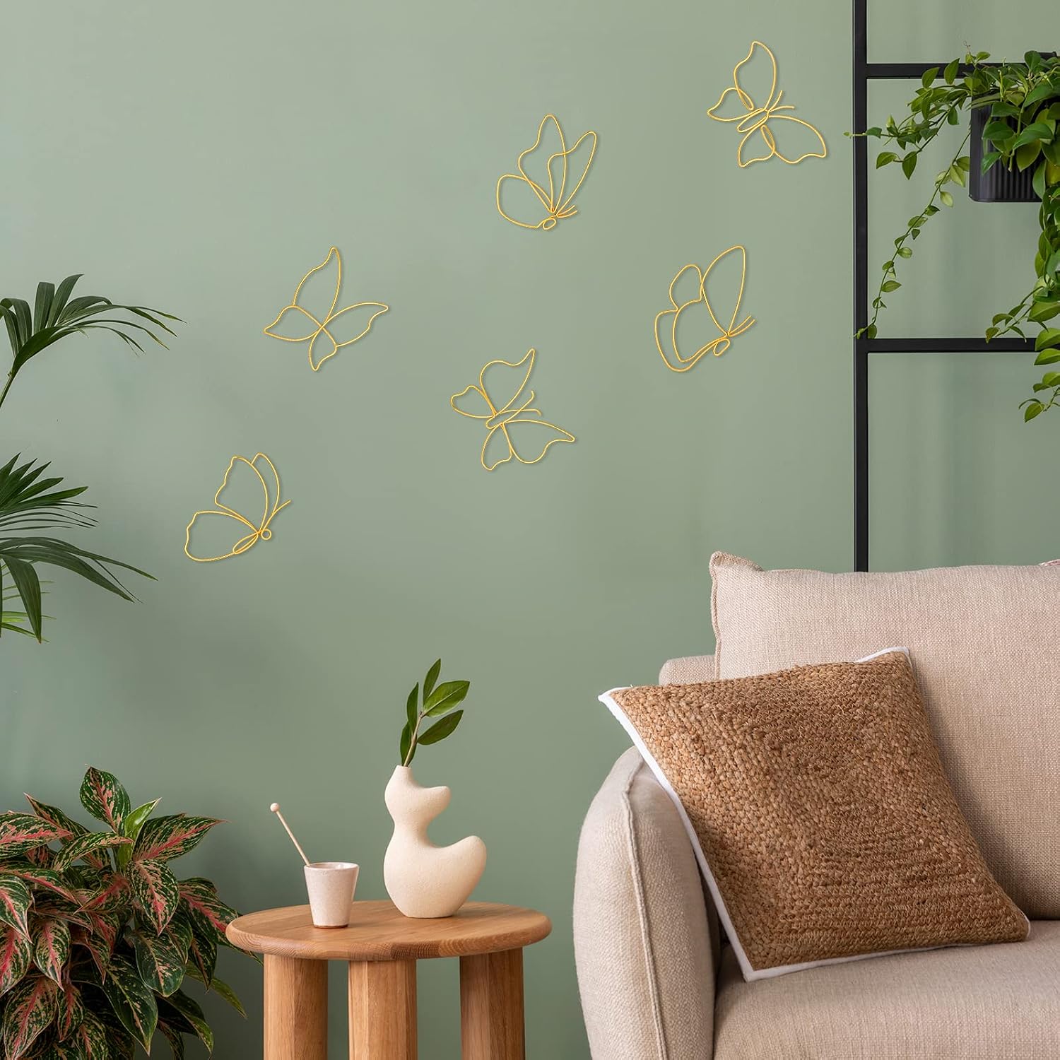 Hotop 6 Pieces Gold Metal Butterfly Wall Decor Wired Butterflies Wall Art