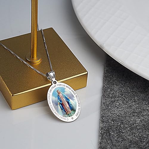 Miniatura 7 de Picturesongoldcom Miraculous Medal Necklace Catholic Virgin Mary Pendant Oval Pendants for Women  Men Crafted in 10K14K Yellow or White Gold