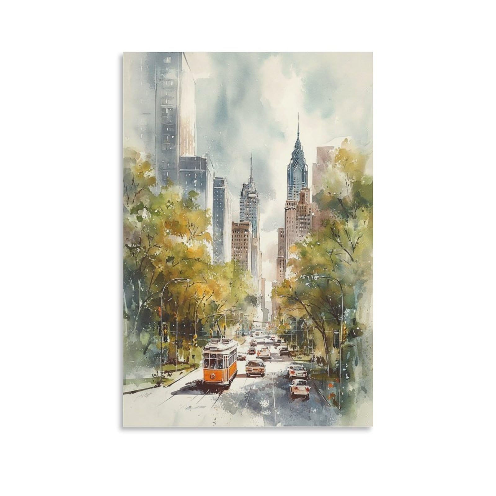 LCYNNH Austin Texas Watercolor Painting Travel Poster 24x36inch(60x90cm) Print Home Bedroom Office Living Room Decor Canvas