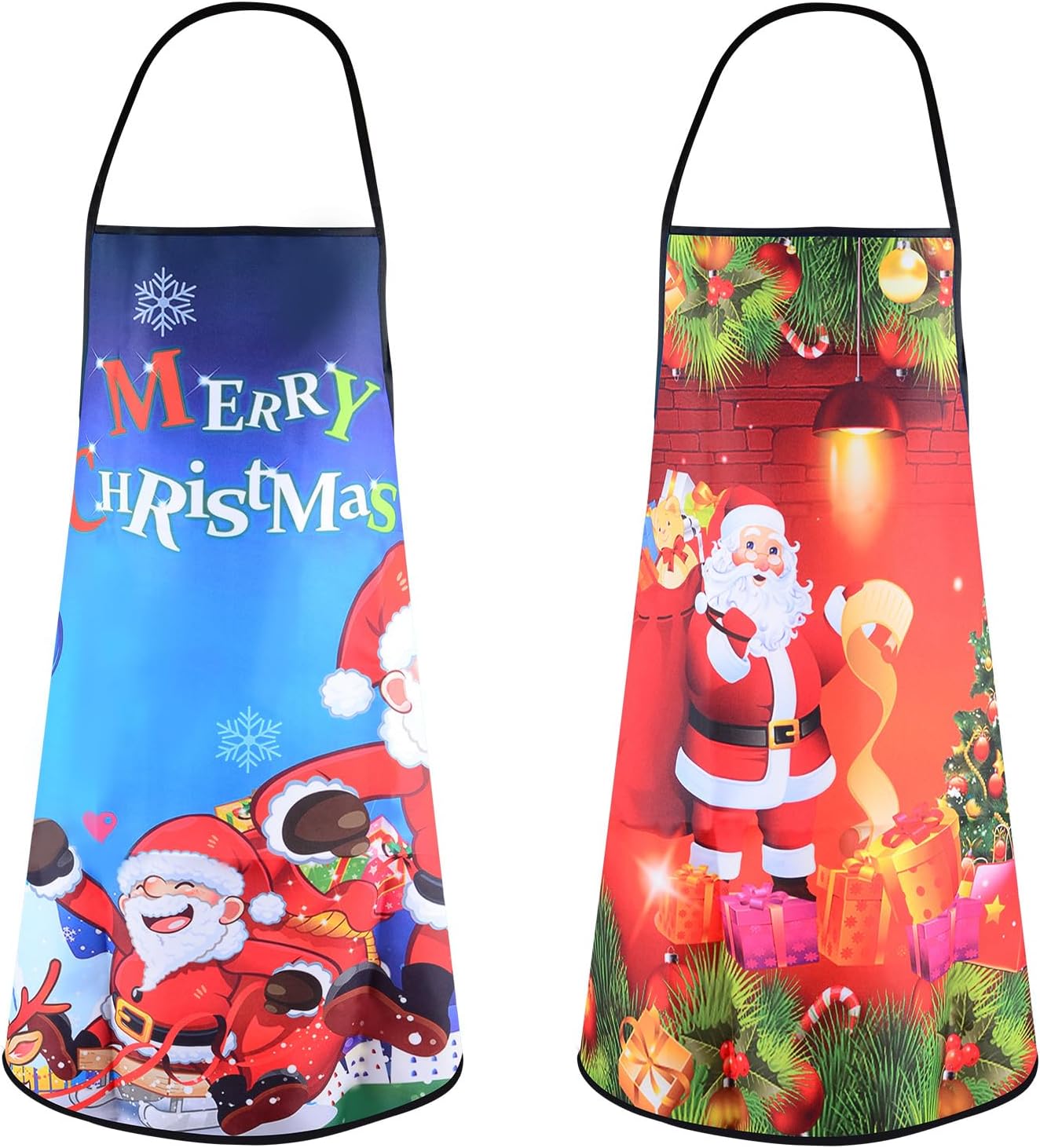 DASHUAIGE2 Pcs 70 * 80cm Christmas Aprons Santa Claus Snowman Kitchen Apron Red Christmas Party Apron Chef Cooking Restaurant Housekeeping Cleaning Apron