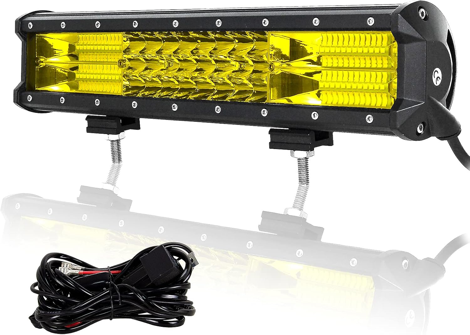 SKYWORLD LED Light Bar, 14 inch 216W Triple Row 7D Yellow Amber Flood Spot Combo